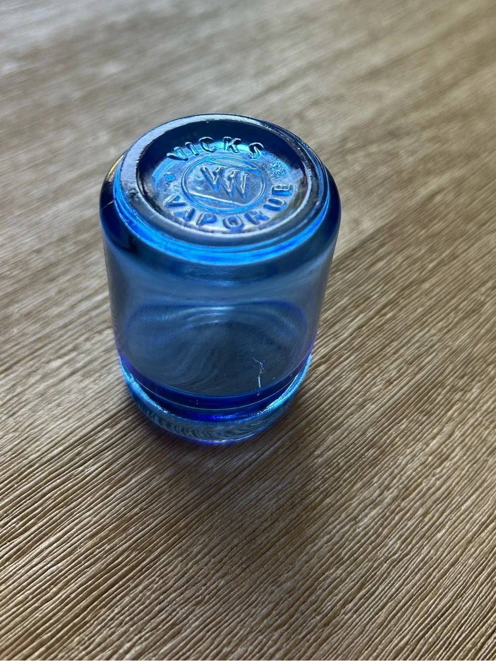 Discounted! Antique Vicks Vaporub Blue Glass Jar w/Chip on rim
